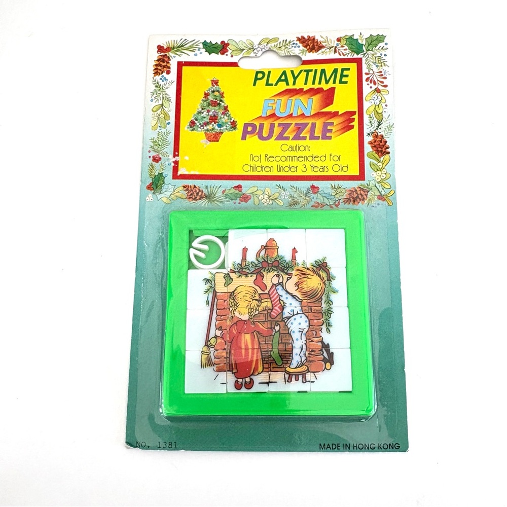 Vintage Playtime Fun Puzzle with Green Frame Fireplace Scene